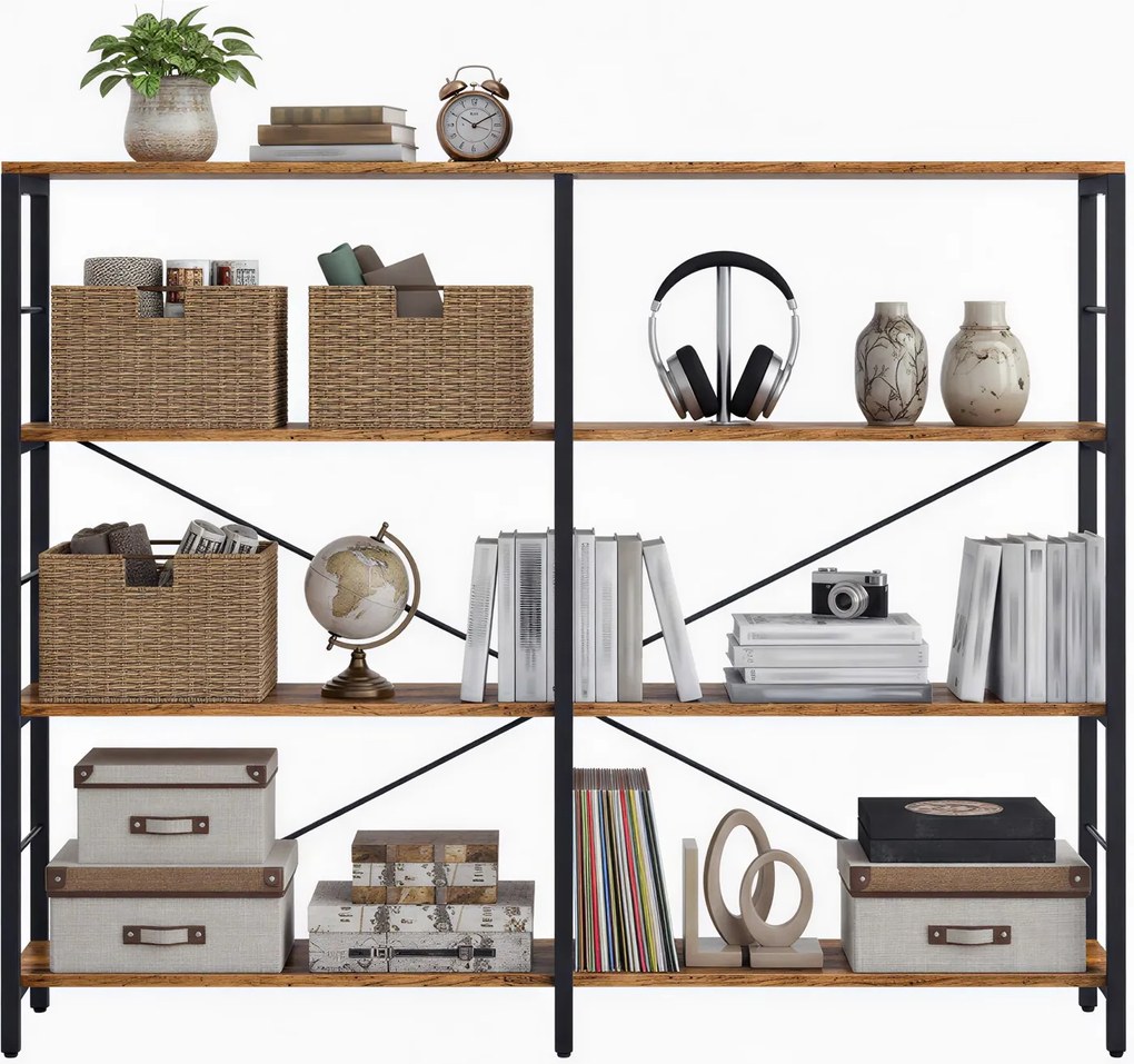 Estante de 4 níveis 120 x 30 x 109,4 cm, estante de arrumação, sala de estar, escritório castanho-preto