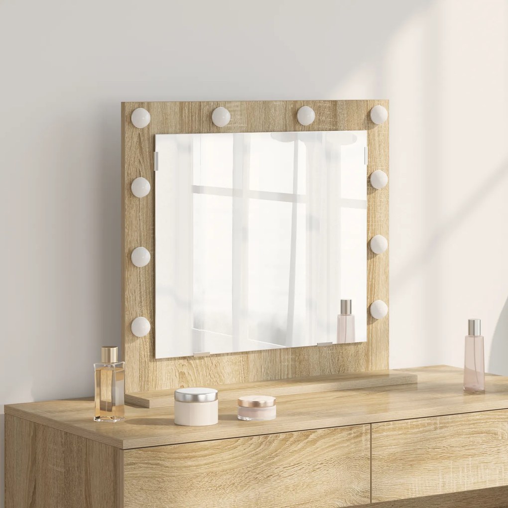 vidaXL Espelho de Vanity com Luzes LED Carvalho Sonoma 60x55x18 cm