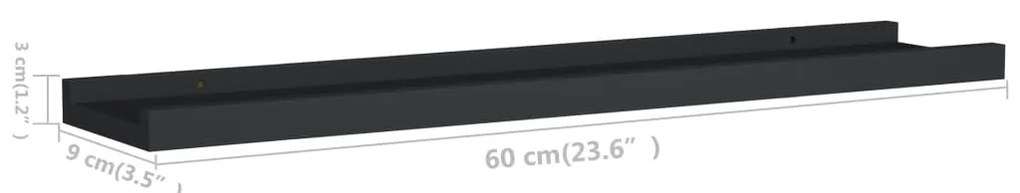 Unidade de prateleiras com rebordo 2 pcs 60x9x3 cm MDF preto