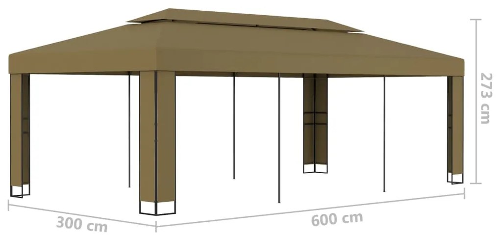 Gazebo com telhado duplo 3x6 m 180 g/m² cinza-acastanhado