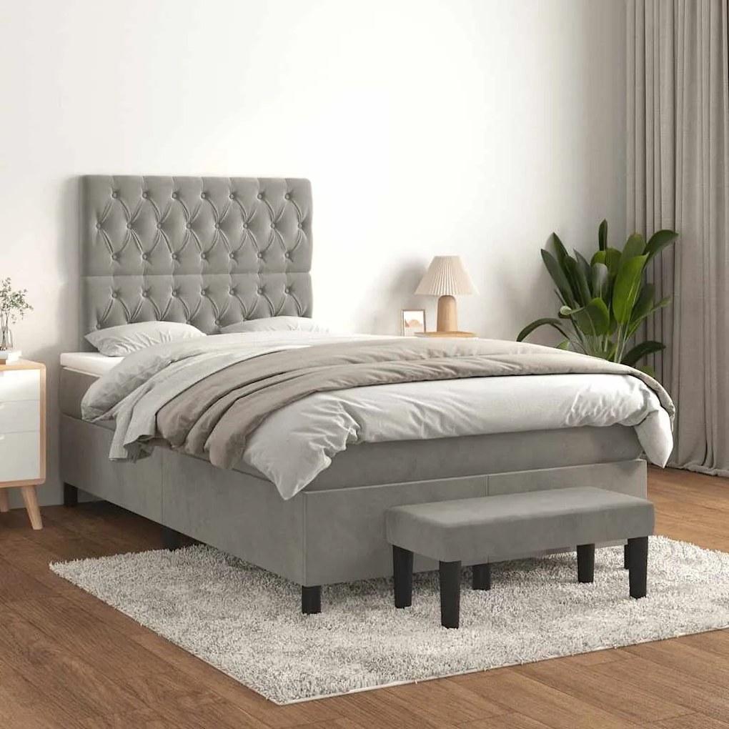 Cama boxspring com colchão 120x190 cm veludo cinzento-claro