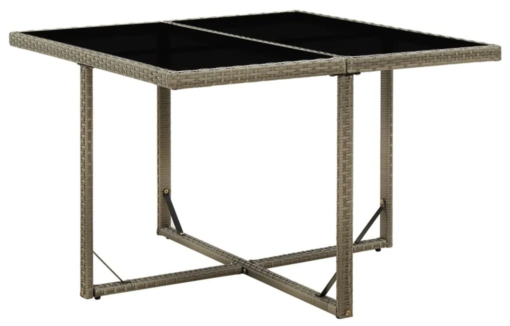 vidaXL Mesa de jardim 109x107x74 cm vime PE e vidro cinzento