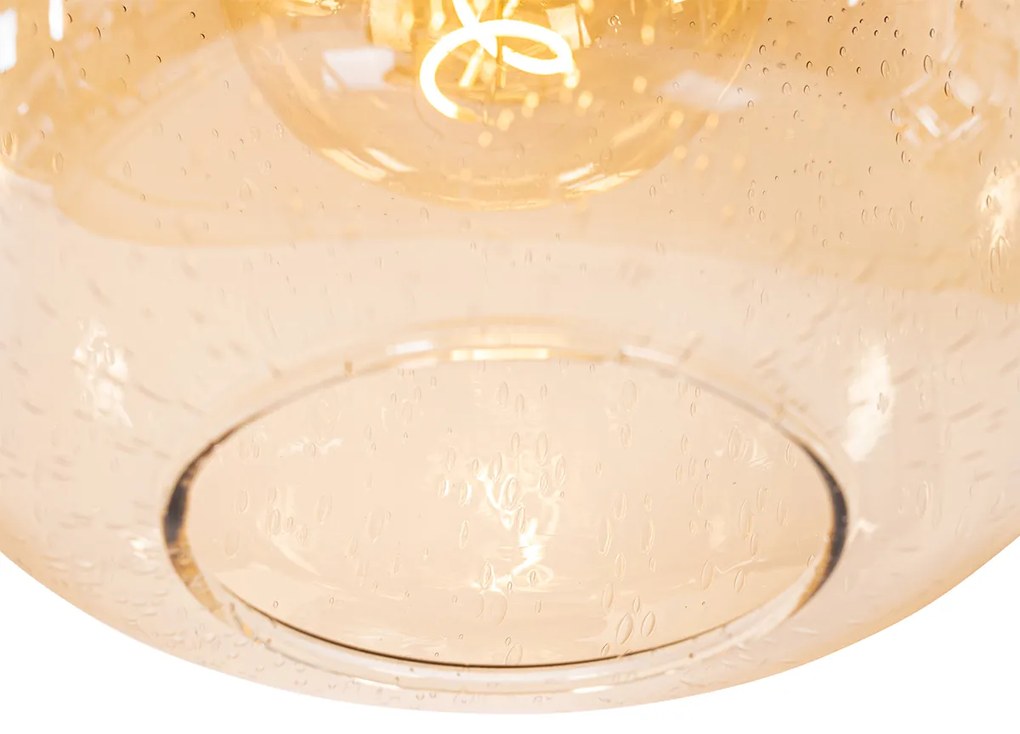 LED Candeeiro suspenso inteligente preto com latão e vidro âmbar 4 luzes incluindo 4 Wifi G95 - Zuzanna