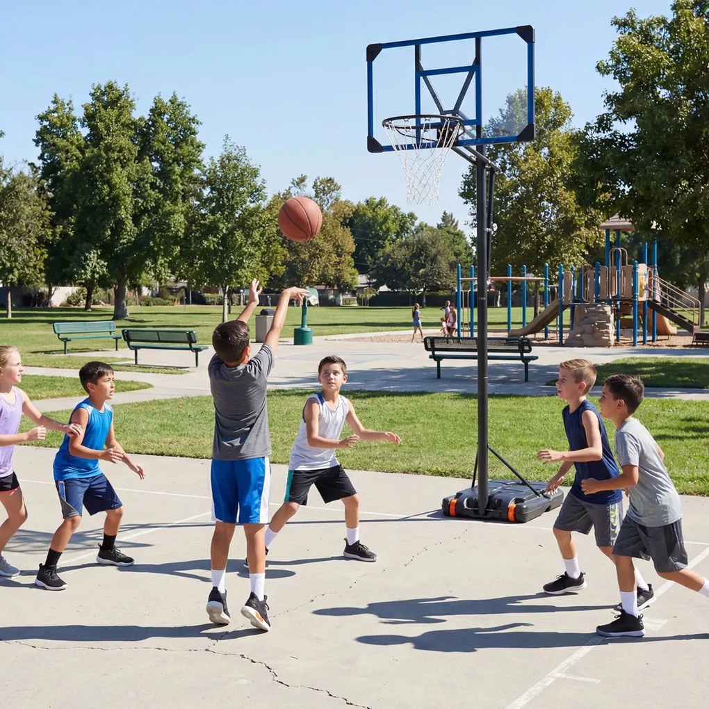 Cesto de basquetebol infantil com altura ajustável (206-273,5 cm), base recheável, rodas, para interior e exterior, preto
