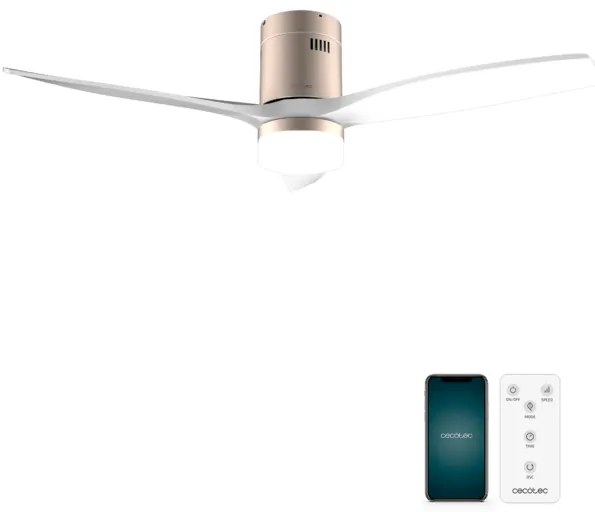 Ventoinha de teto EnergySilence Aero 5600 Aqua GoldWhiteWood Connected de 40 W e 52’’ com controlo remoto, controlo por Wi-Fi