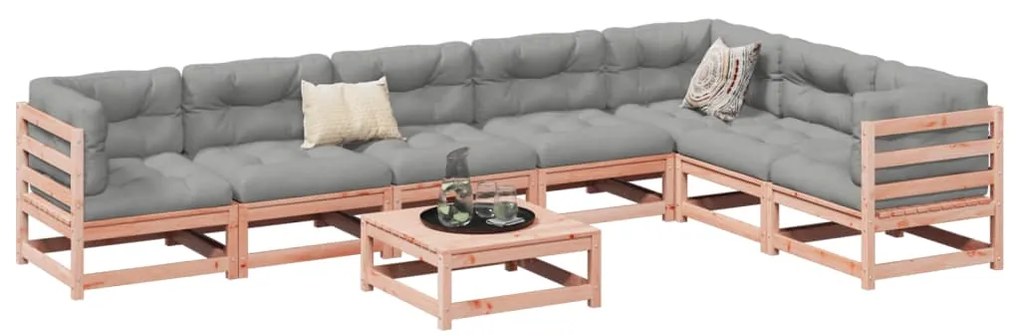 8 pcs conj. sofás jardim c/ almofadões madeira abeto-de-douglas