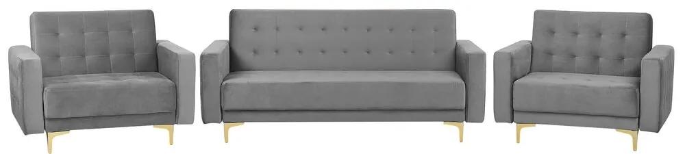 Conjunto de sofás reclináveis em veludo cinzento claro ABERDEEN Beliani