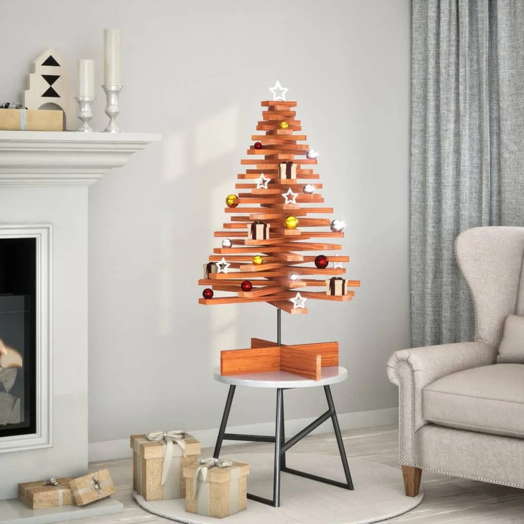 vidaXL Árvore de Natal decorativa 100 cm pinho maciço castanho-mel