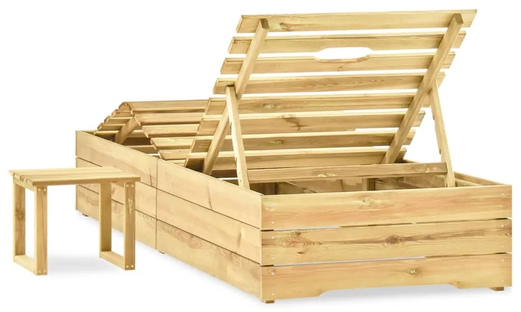 Espreguiçadeira com mesa madeira de pinho impregnada verde