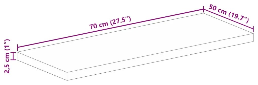 Tampo de mesa retangular 70x50x2,5 cm madeira recuperada maciça