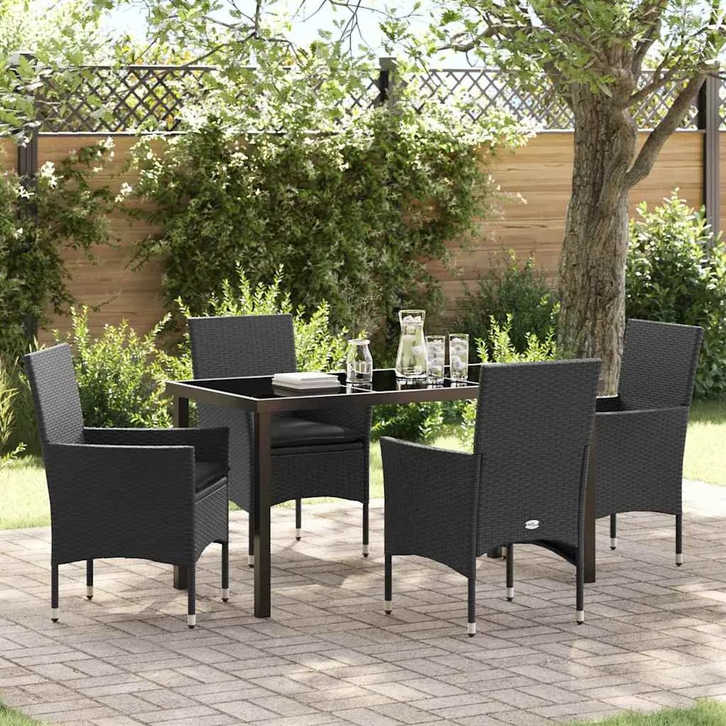 vidaXL Conjunto de Jantar de Jardim com 5 Peças e Almofadas Pretas