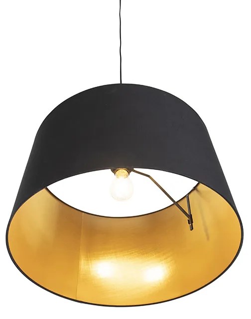 Candeeiro de suspensão com abajur de algodão preto e dourado 50 cm - Combi Clássico / Antigo