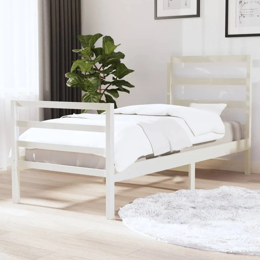 vidaXL Estrutura de cama solteiro 90x190 cm pinho maciço branco