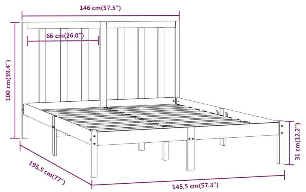 Estrutura de cama 140x190 cm pinho maciço