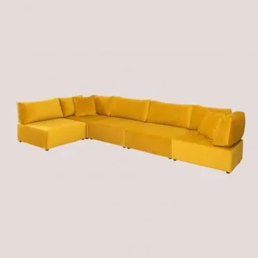 Sofá Modular de Canto de 5 Peças em Veludo Kata Mostaza - Sklum