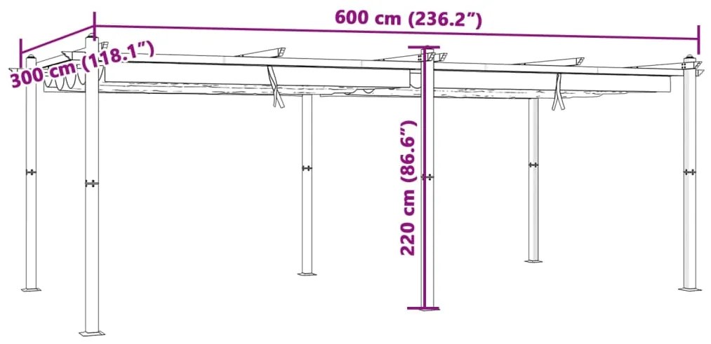 Gazebo jardim c/ teto retrátil 3x6 m alumínio cinza-acastanhado