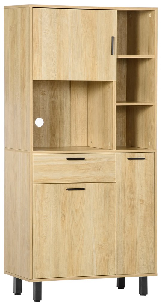 HOMCOM Buffet de Cozinha Armário de Cozinha Multi Rangements com Uma Gaveta 3 Armários 4 Nichos e Passagem de Cabos Altura 166 cm | Aosom Portugal