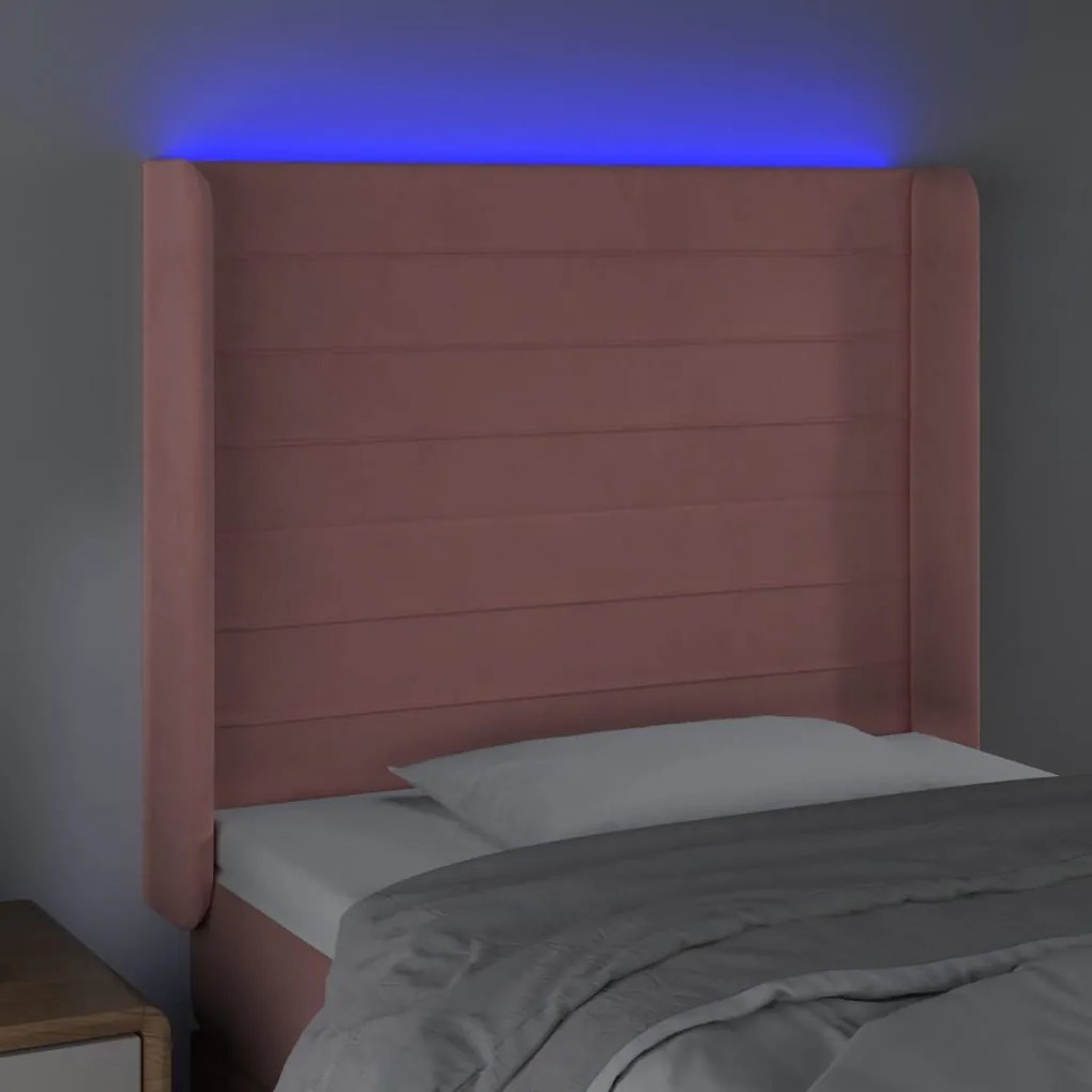 Cabeceira de cama c/ luzes LED veludo 83x16x118/128 cm rosa