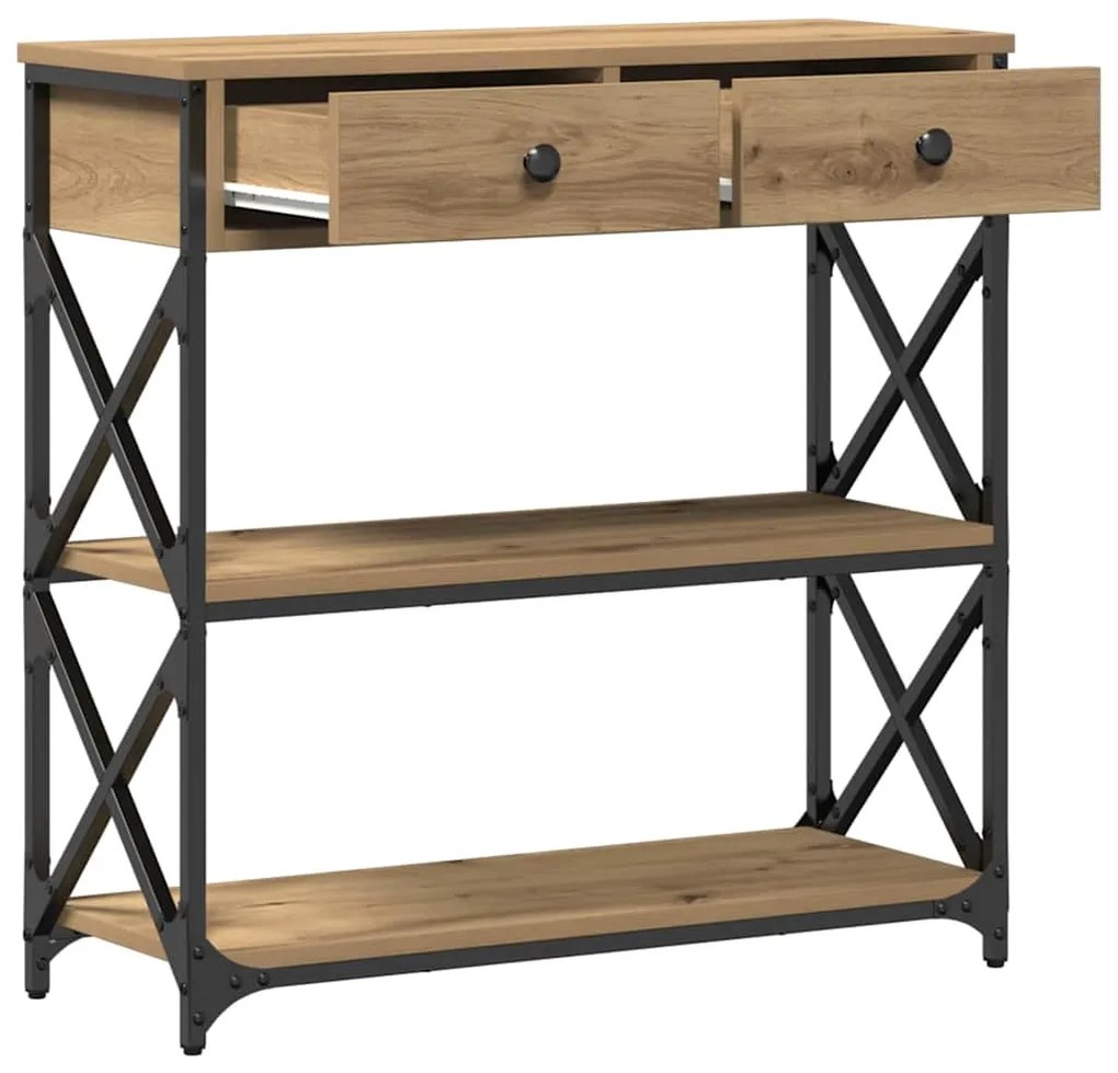 Mesa de Console vidaXL Carvalho Artesanal 75x28x75 cm Madeira e Aço