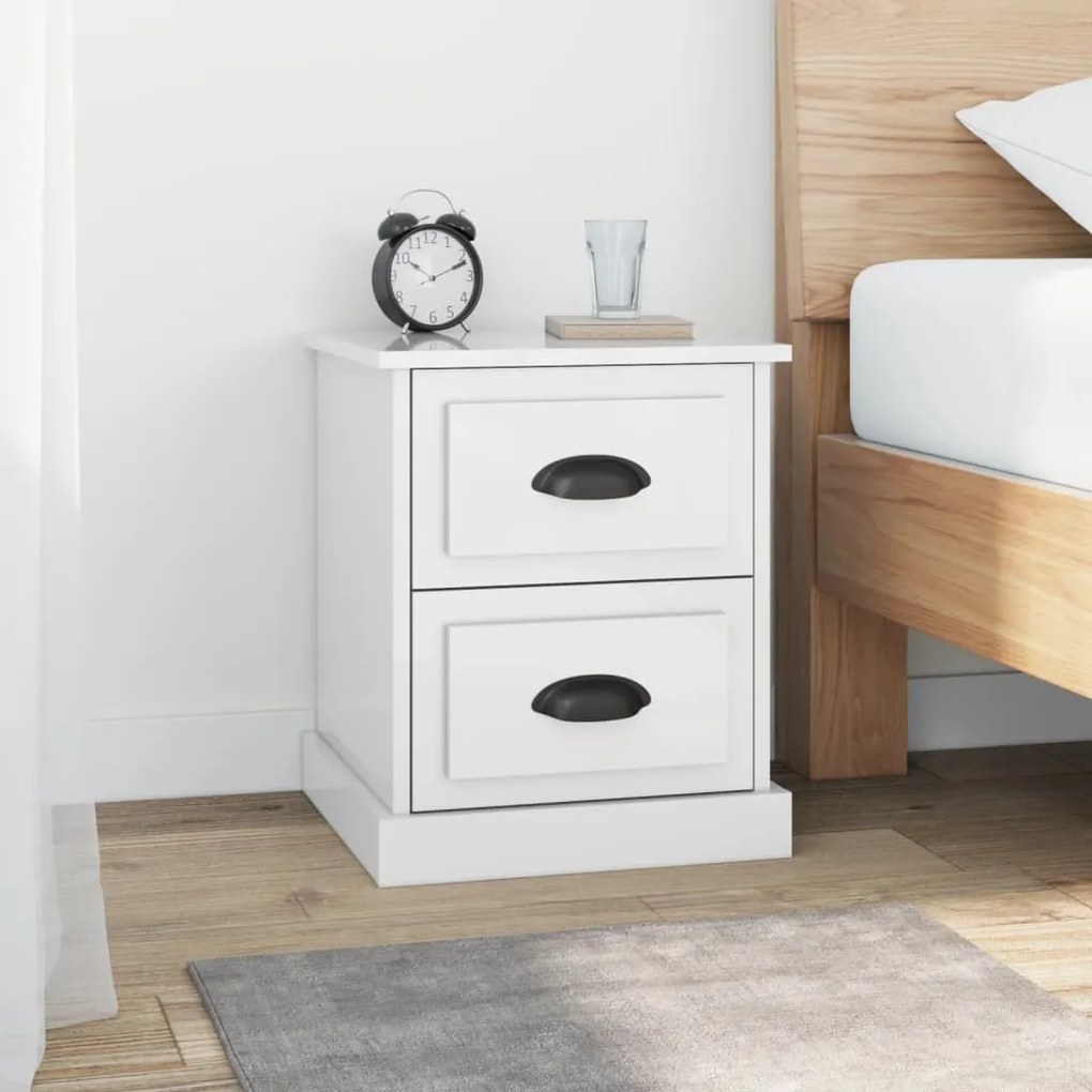 vidaXL Mesas de cabeceira 2 pcs derivados de madeira branco brilhante