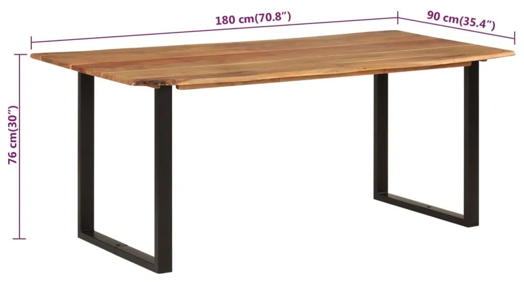 Mesa de jantar 180x90x76 cm madeira de acácia maciça