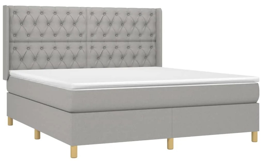 Cama box spring c/ colchão e LED 160x200 cm tecido cinza-claro