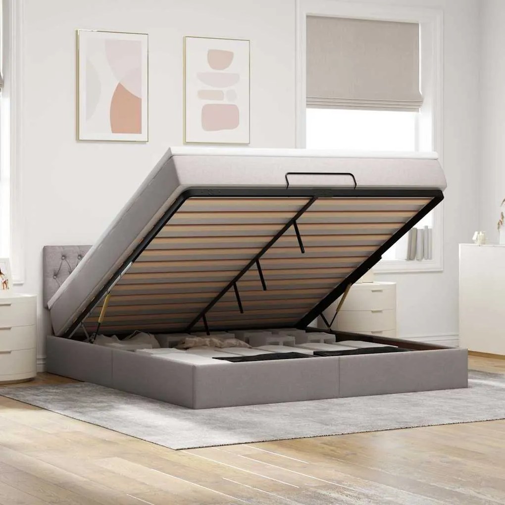 Cama Otomana com colchão &amp; LEDs 180x200cm cinza-acastanhado