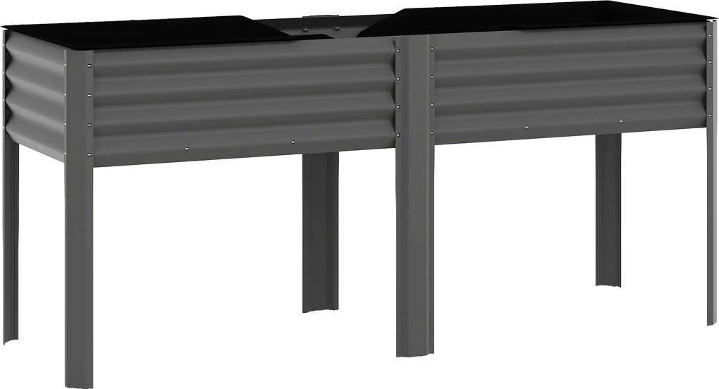 Outsunny Canteiro elevado de Metal caixa de plantio extra grande com travessas de reforço e forro em tecido não tecido, 180 x 55 x 80 cm Cinza escuro | Aosom Portugal