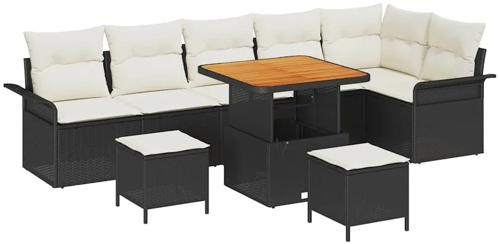 Conjunto de Sofá de Jardim vidaXL 9 Peças com Almofadas Preto Rattan P