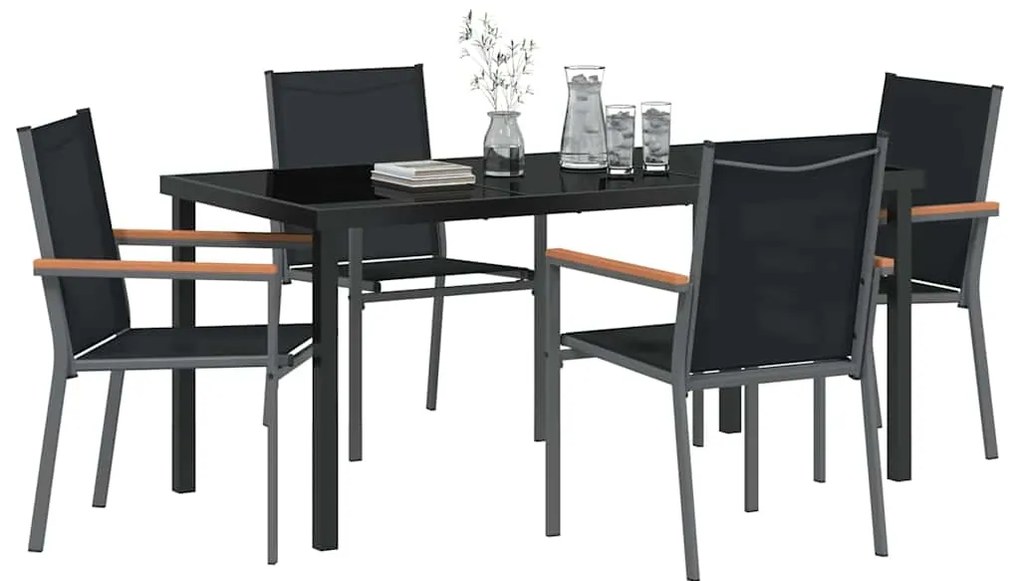 Conjunto de Jantar para Jardim 5 Peças Preto em Textilene e Aço