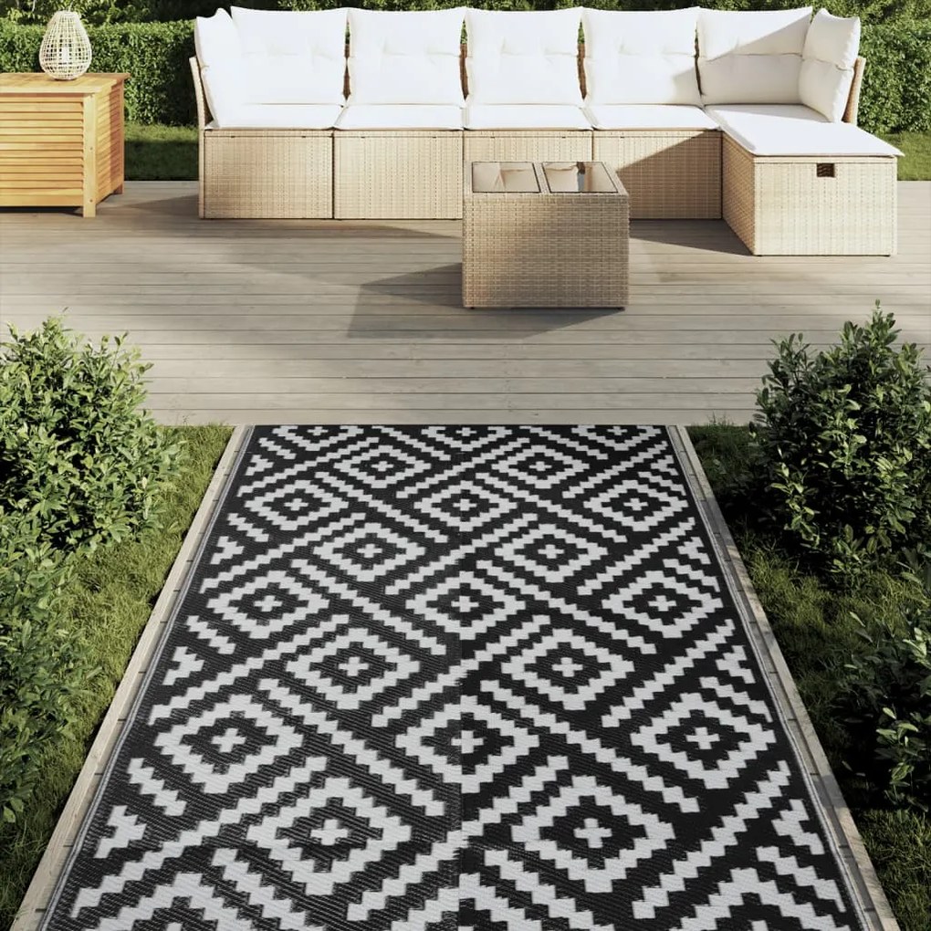 Tapete de exterior 120x180 cm ARAKIL PP branco e preto