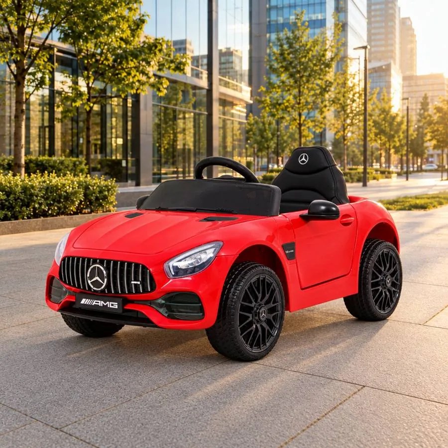 Carro elétrico para Crianças 12V Mercedes Benz GT, Rodas Espuma EVA, Assento couro ecológico Vermelho