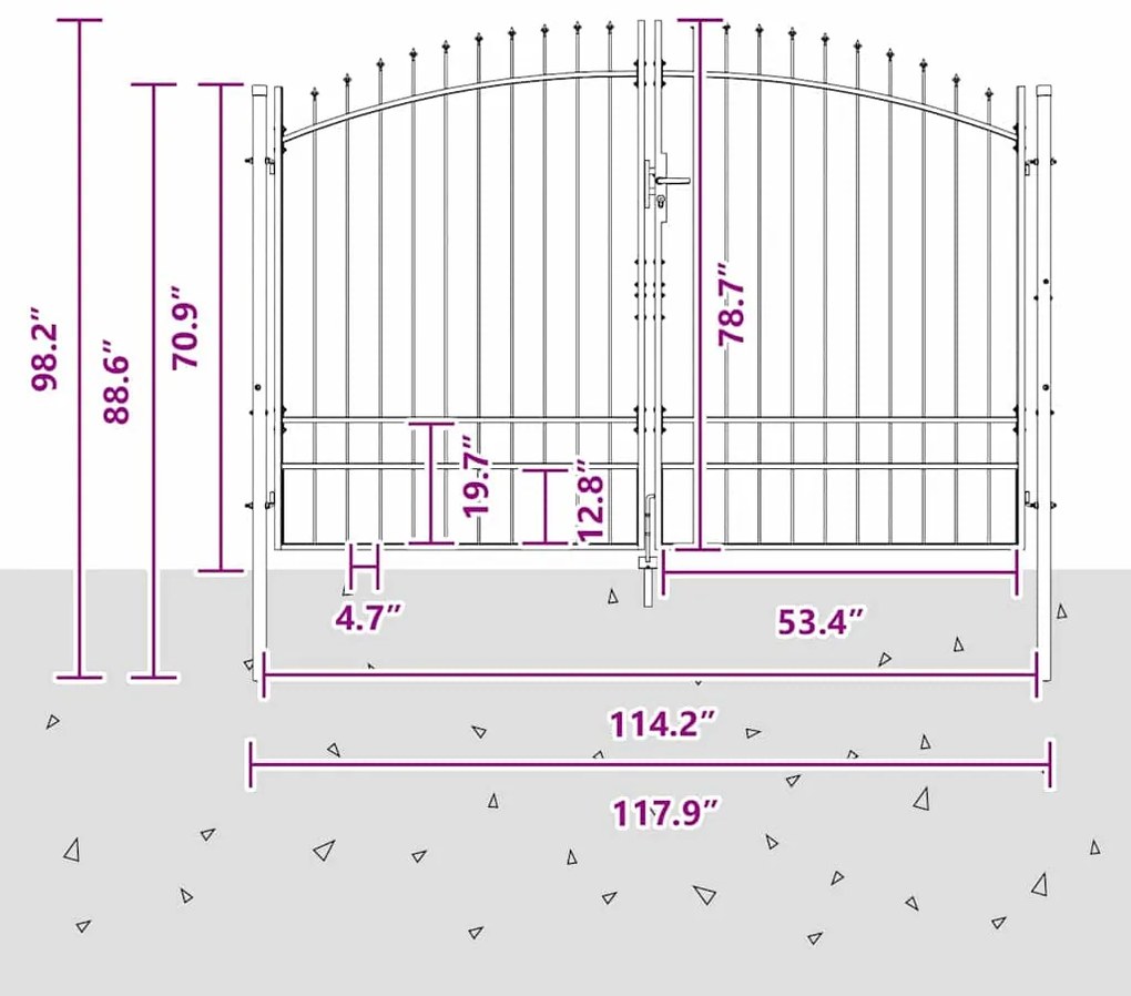 Portão de Jardim com Topo de Lança Duplo Cinza 200x300 cm Aço