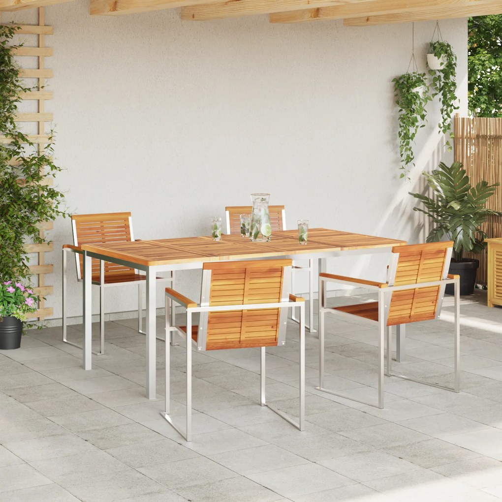 Conjunto de Jantar de Jardim da vidaXL 5 Peças em Madeira de Acácia