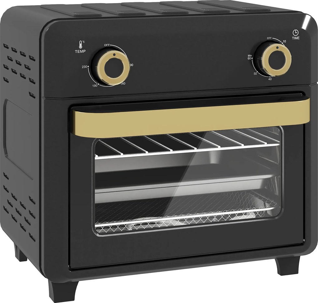 HOMCOM Mini forno com convecção, fritadeira de ar, temporizador, luz interna, 10L, Preto | Aosom Portugal