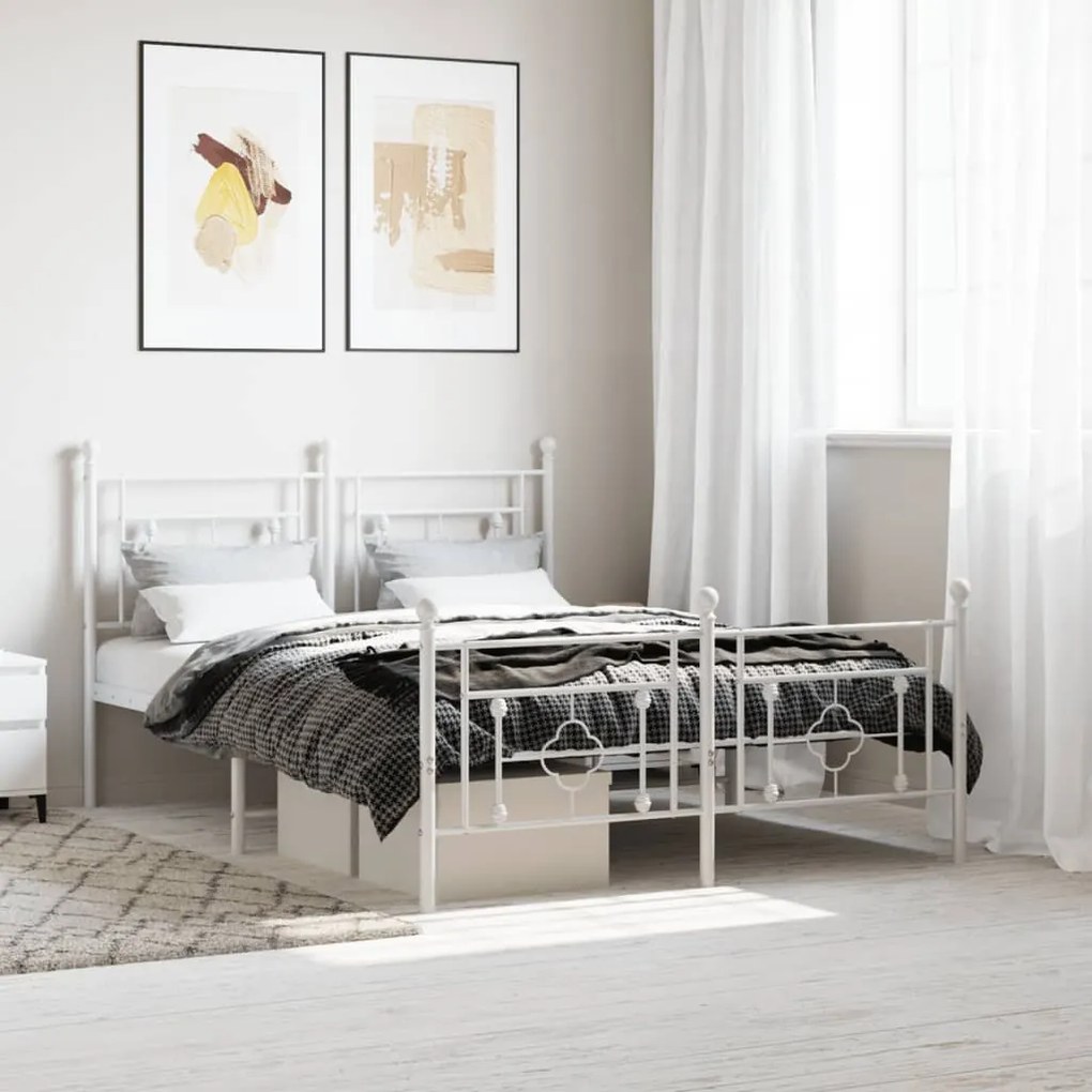Estrutura de cama com cabeceira e pés 140x200 cm metal branco