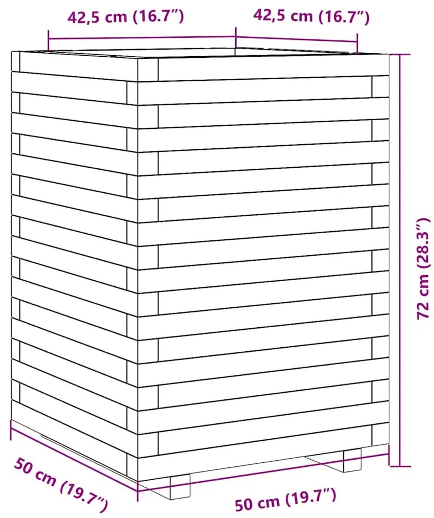 Vaso/floreira de jardim 50x50x72 cm madeira de pinho maciça