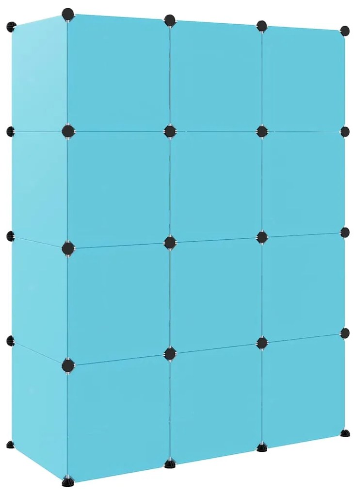 Armário de arrumação infantil com 12 cubos PP azul