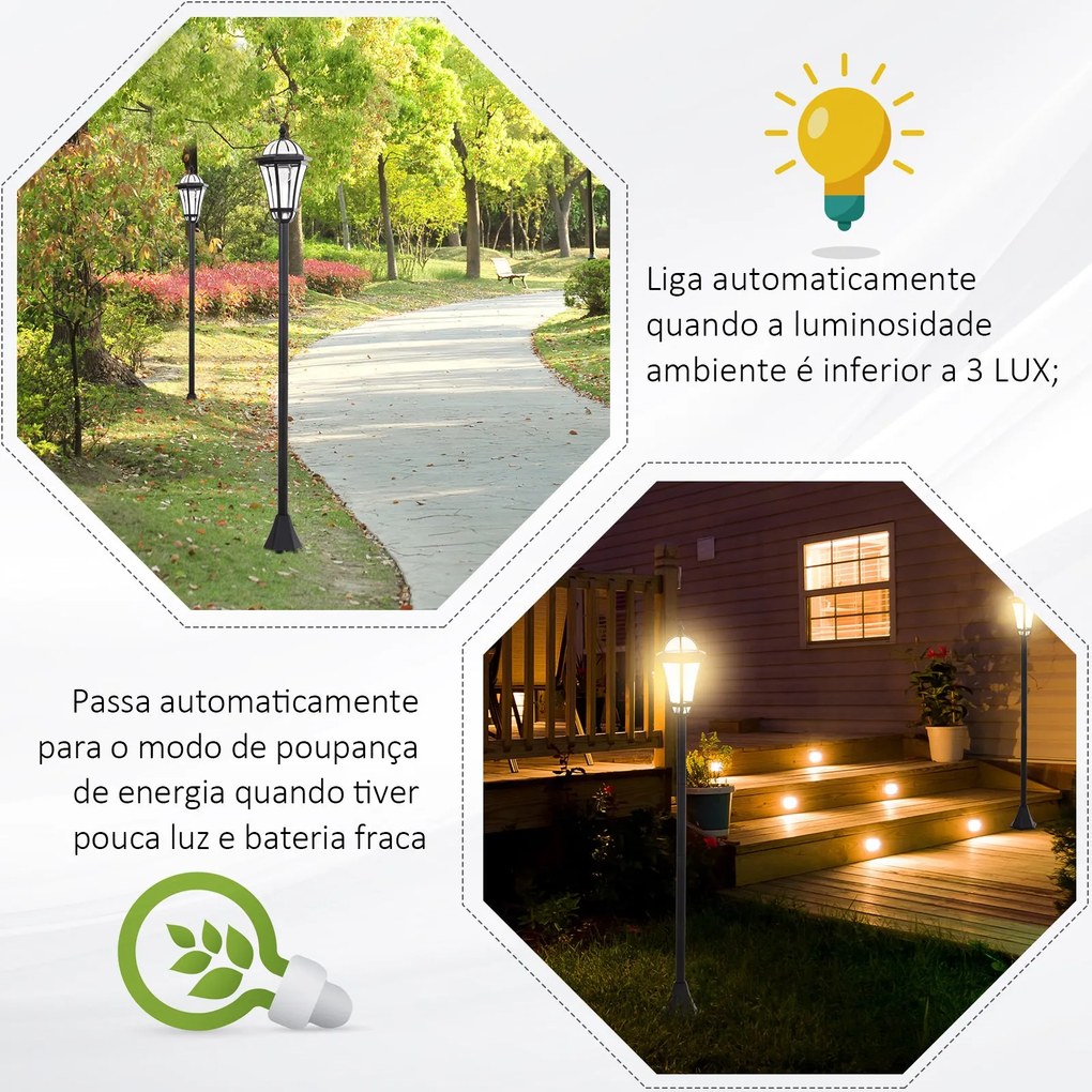 Conjunto de Candeeiros Solares de Jardim com Luzes LED Branca 3500K Im