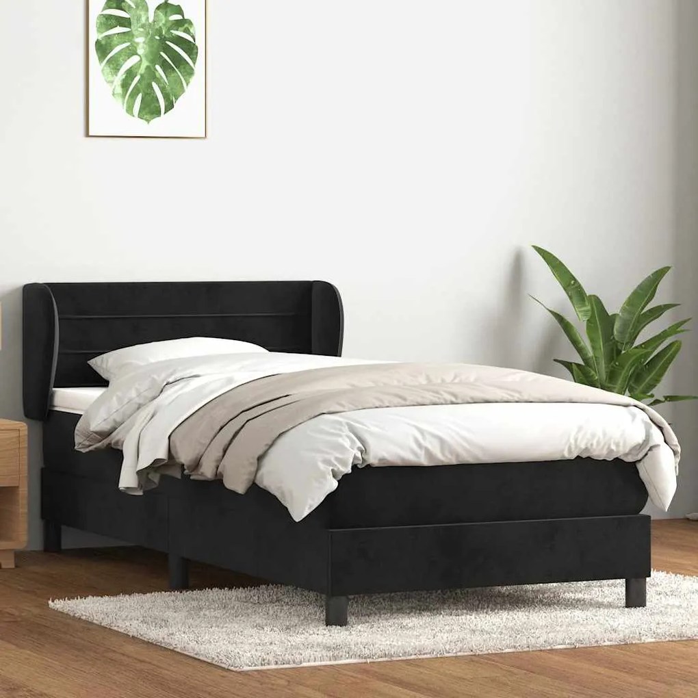 vidaXL Cama box spring com colchão 90x210 cm veludo preto