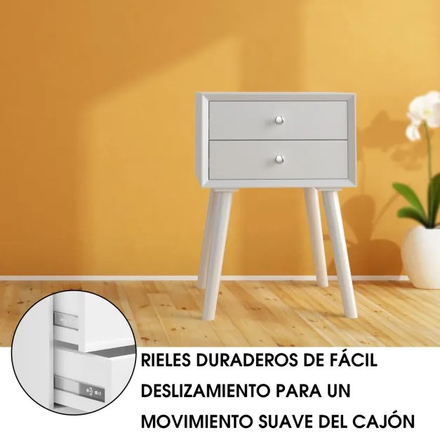 Mesa de cabeceira com 2 gavetas Mesa de cabeceira multiusos em madeira para quarto de dormir Sala de estar 40 x 40 x 59 cm Branco