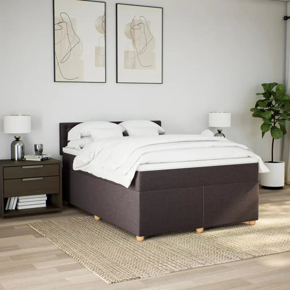 Cama com molas/colchão 140x200 cm tecido castanho-escuro