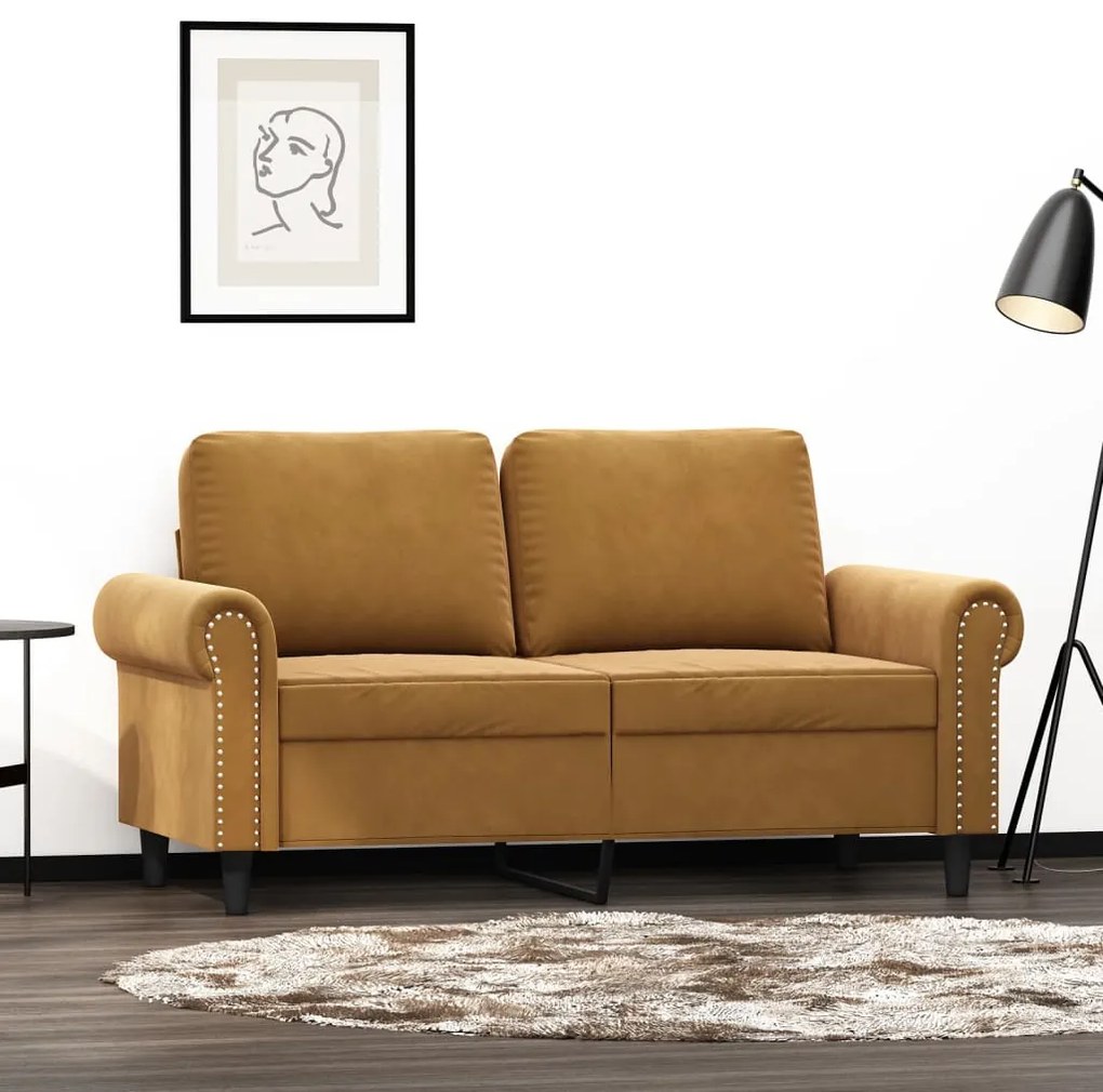 vidaXL Sofá de 2 lugares veludo 120 cm castanho