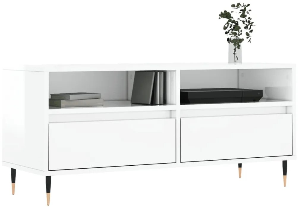 Móvel p/ TV 100x34,5x44,5 cm derivados madeira branco brilhante