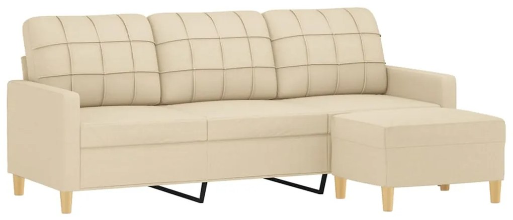 Sofá de 3 lugares com apoio de pés 180 cm tecido cor creme