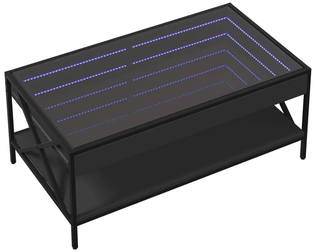 Mesa de centro luzes LED Infinity 90x50x38 cm preto