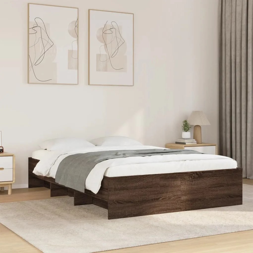 Estrutura de cama 135x190cm derivados madeira carvalho castanho