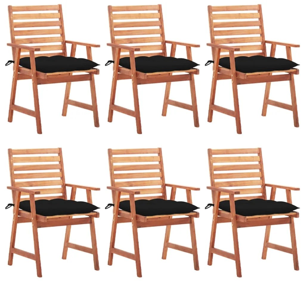 Cadeiras de jantar p/ jardim 6 pcs c/ almofadões acácia maciça
