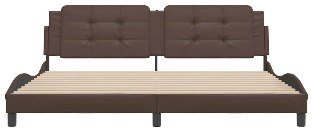 Estrutura cama c/ cabeceira 200x200cm couro artificial castanho