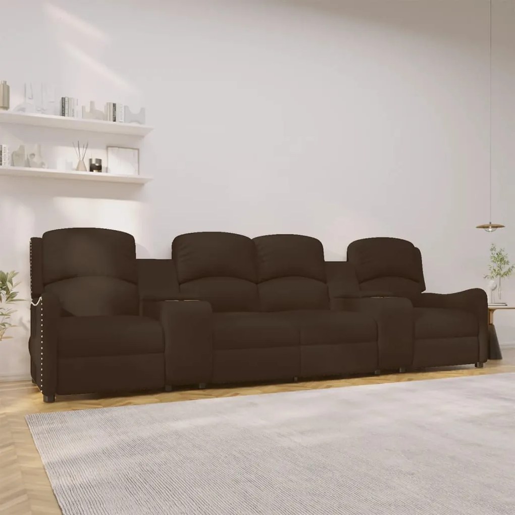 vidaXL Sofá reclinável 4 lug. c/ suportes p/ copos couro art. castanho